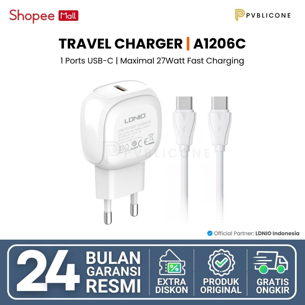 LDNIO Travel Adaptor Charger A1206C USB-C PD 27W Fast Charger