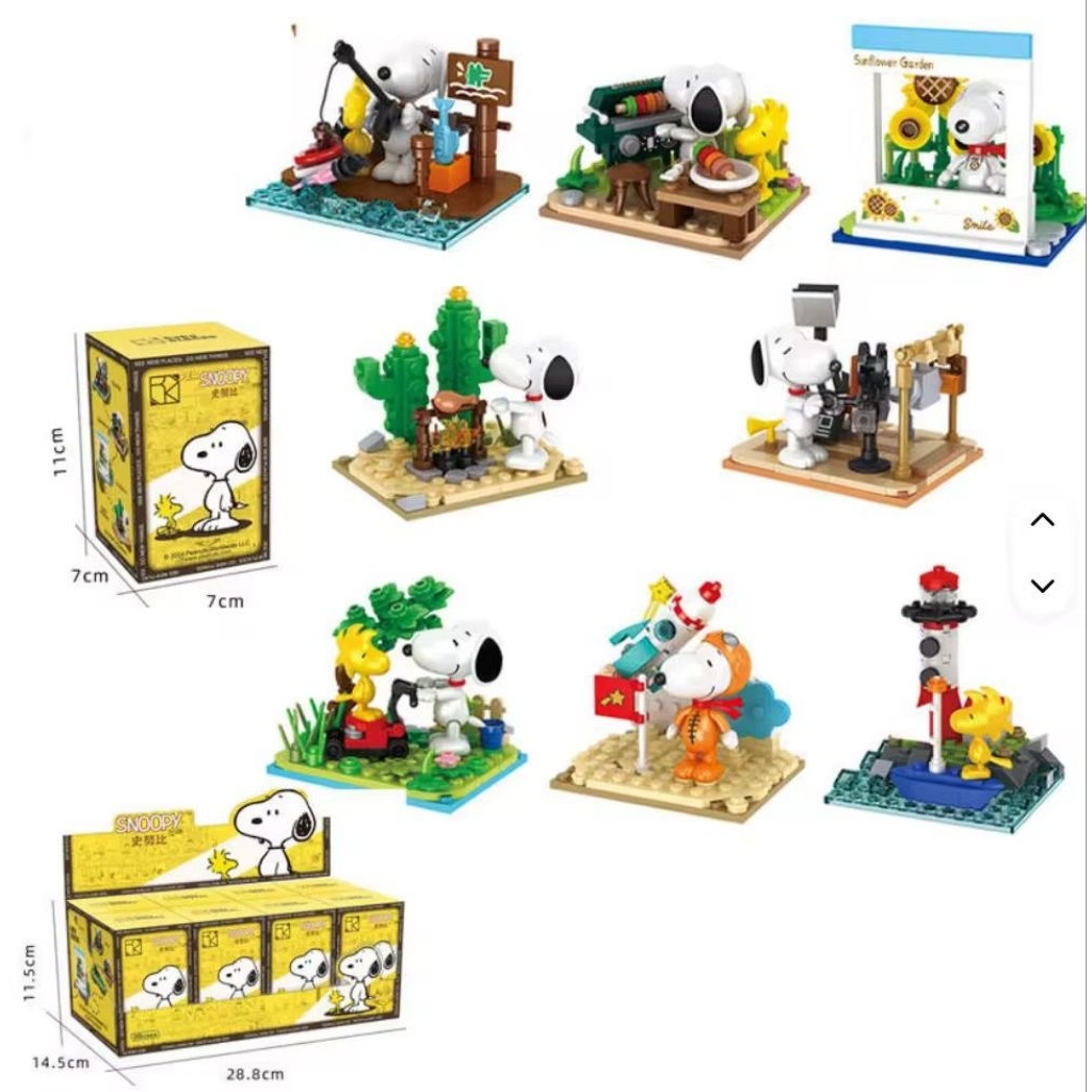 Mainan Bricks Peanuts Snoopy Blind Box Outdoor Activity Series Blind Box Snoopy Peanuts Edisi Outdoo