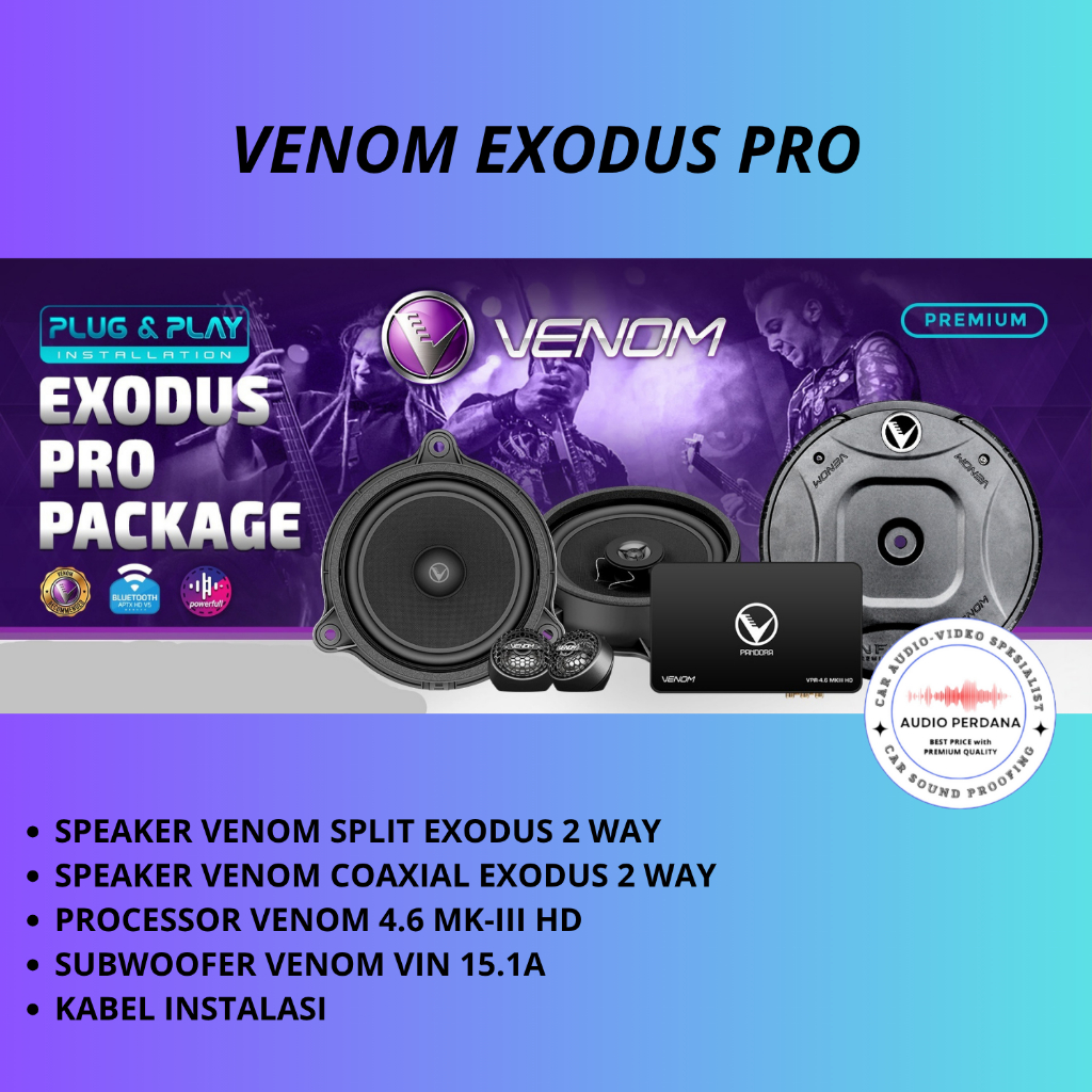 Paket Audio HRV Full Venom DSP + Speaker Exodus Front dan Rear + Subwoofer Aktif Venom Vin 15.1A