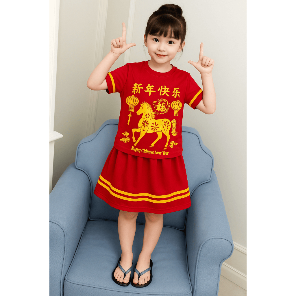 Setelan Anak Imlek Setcel Kaos Satu Set Remaja Chongsam Lunar Oneset Merah Perempuan Laki Terbaru Ku