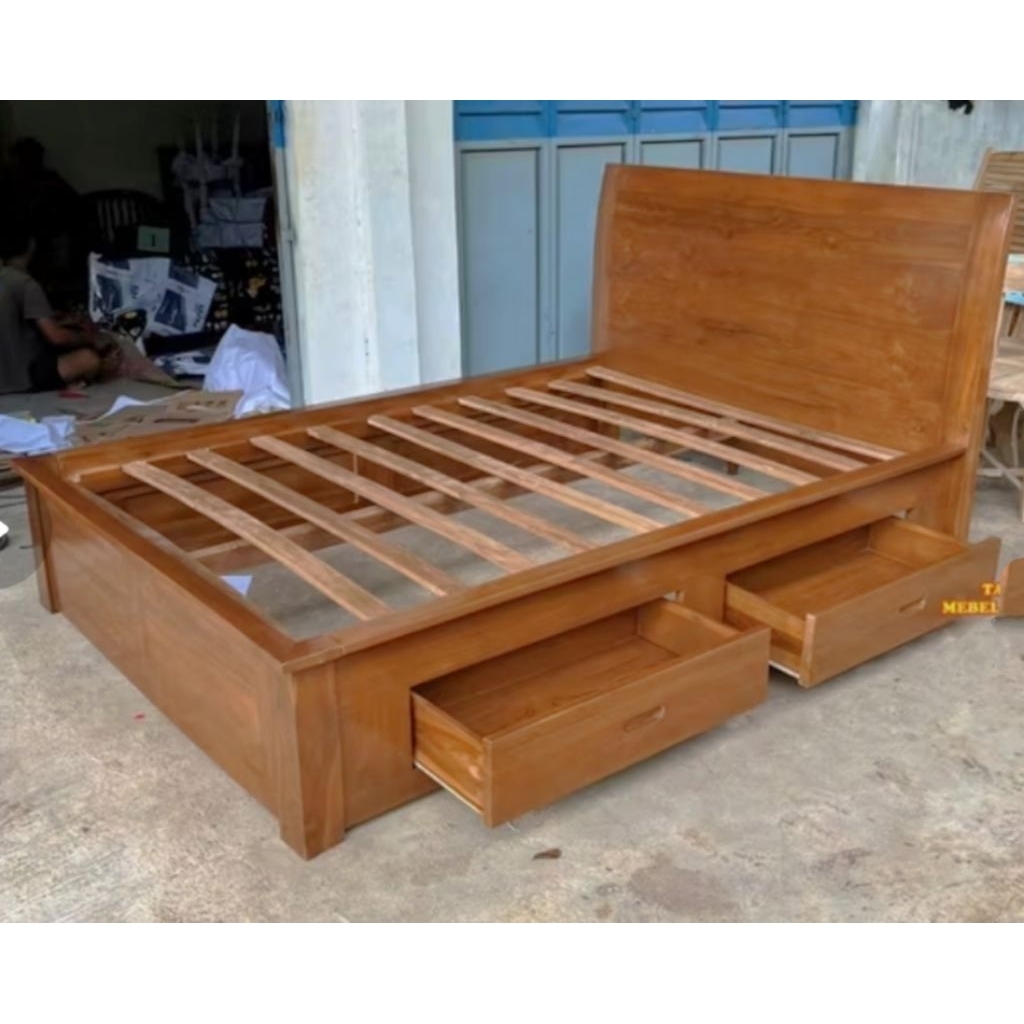 Dipan kayu ranjang jati tempat tidur laci 200x140cm