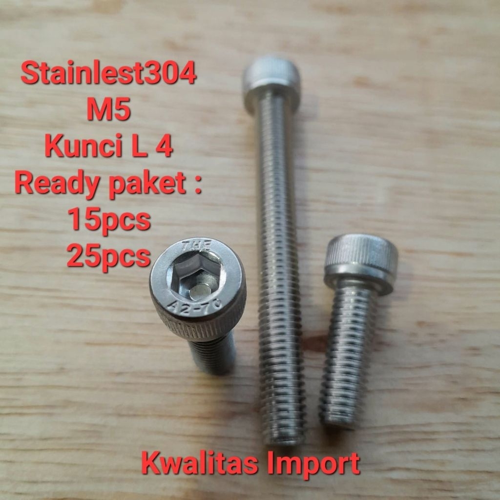 Baut soket L stainlest304 M5 (paket 15 dan 25 pcs) baut kunci L stainlest M5 Baut L stainlest M5x8 s