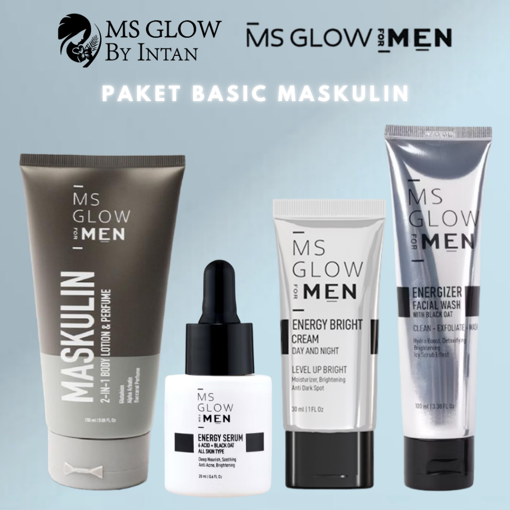 MS Glow For Men Paket Basic Maskulin Skincare Perawatan Wajah Pria Mencerahkan Wajah Kusam