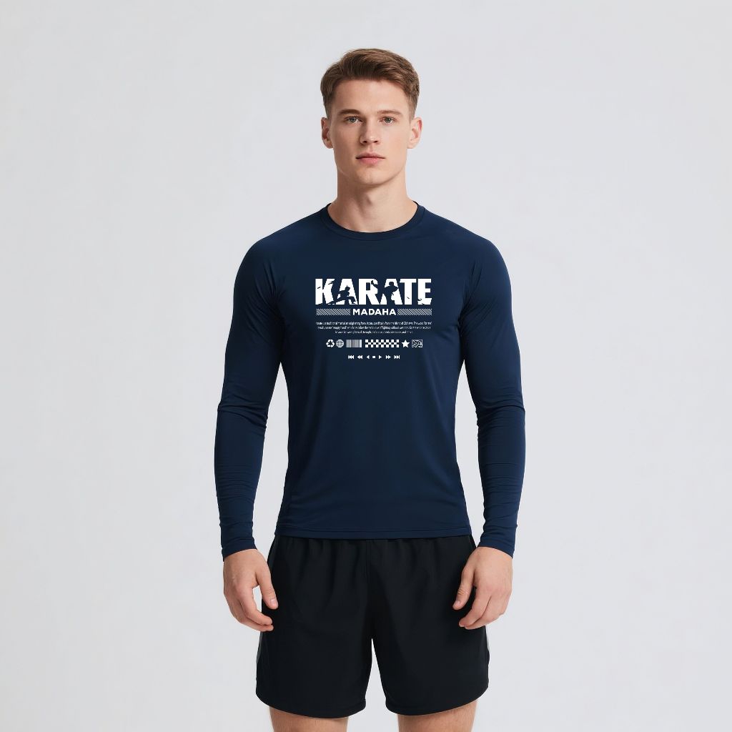 Madaha Kaos Baju Lengan Panjang Dry fit Jersey Olahraga Karate Nakamura
