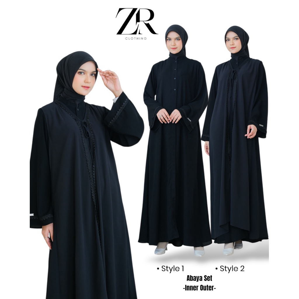 Zra.clothing | Set Gamis hitam inner outer | Gamis Jetblack | Gamis haji | Gamis umroh | Abaya Hitam