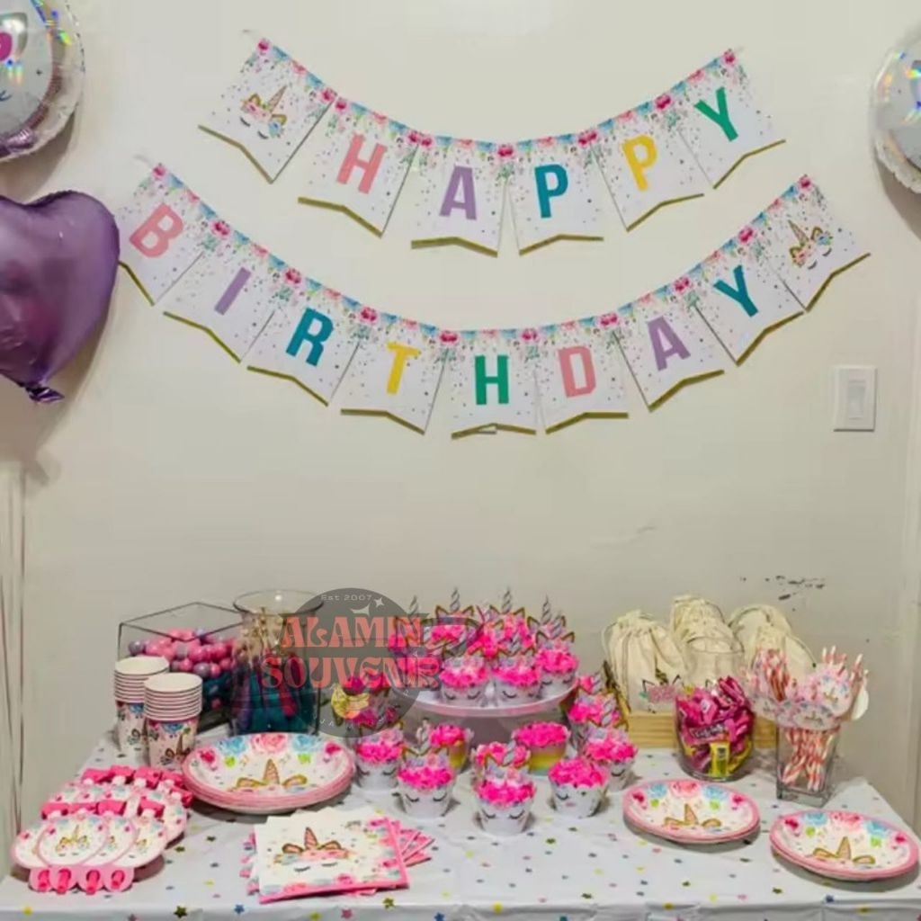 Bunting Flag Unicorn Anak Perempuan Banner Flag Ulang Tahun Tema Unicorn