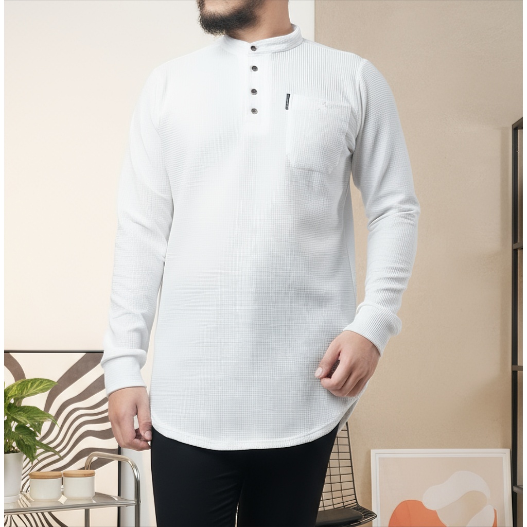 KHOIRUMMAH Kurta Zain Dewasa | Baju Muslim Pria Dewasa | Kemko Polos Lengan Panjang | White
