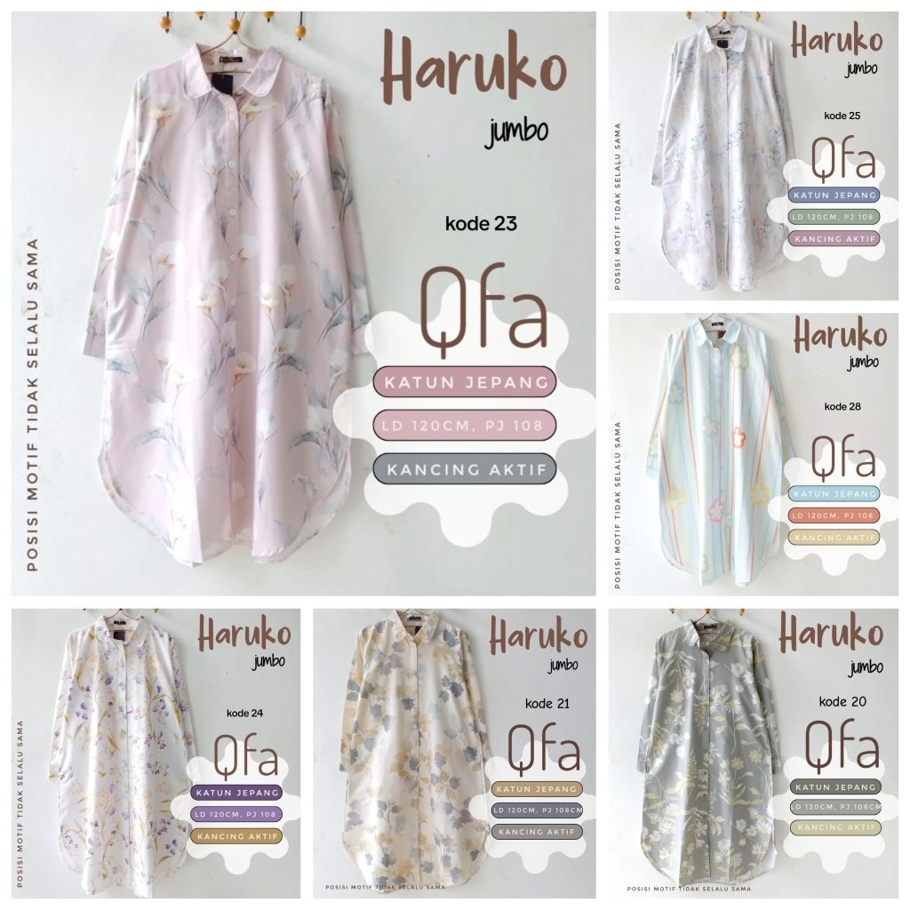 (LD 120) HARUKO JUMBO ORIGINAL BY QFA DE FARISH atasan long tunik motif bunga bahan katun jepang sup
