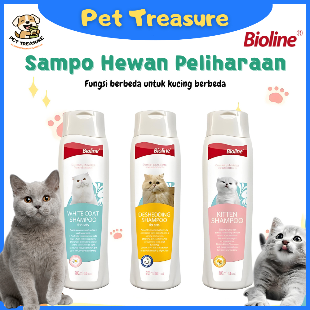 [Bioline] Shampoo Kucing 200ml Pemutih Bulu Anti Rontok Mengurangi Bulu Rontok Perawatan Bulu 0074
