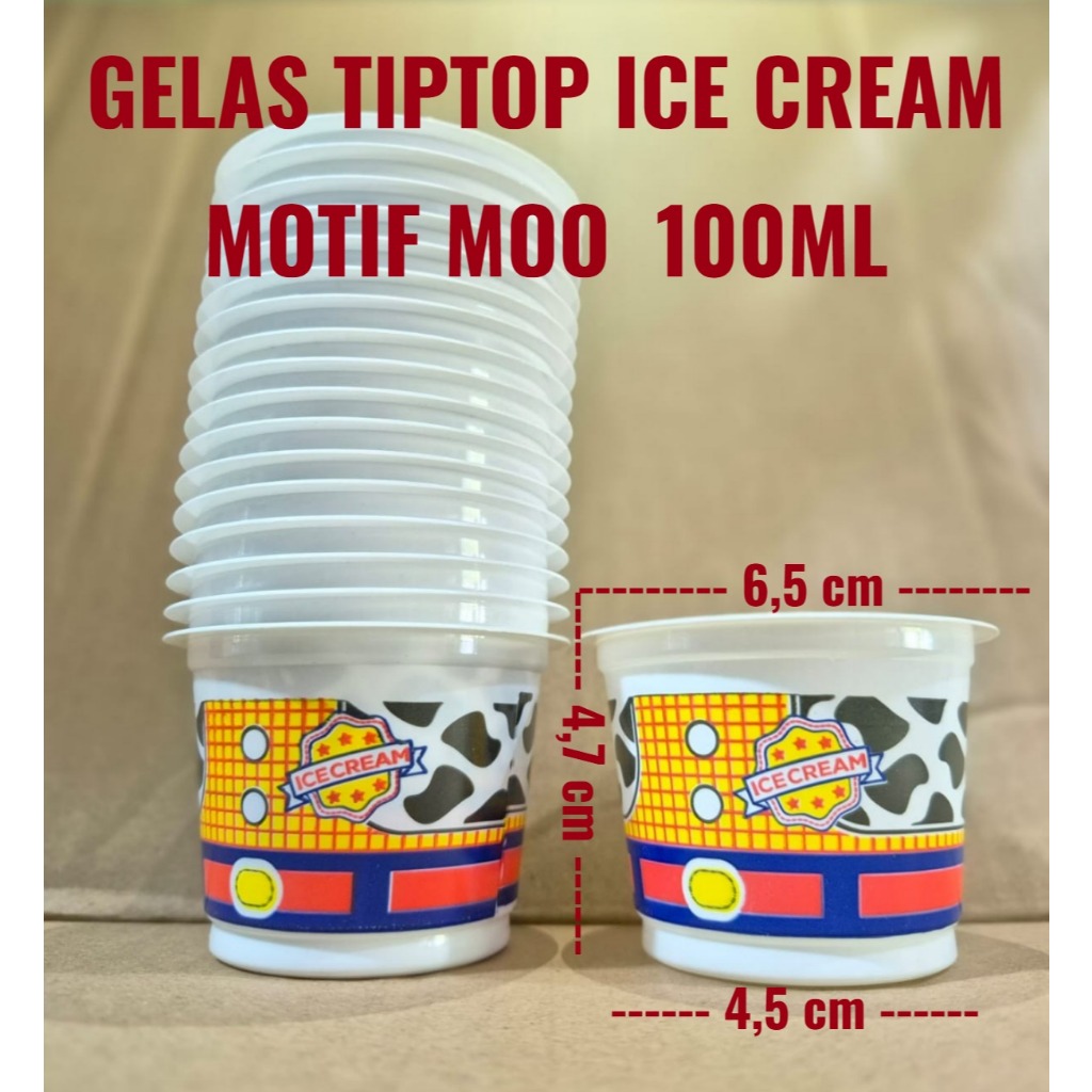 Gelas Plastik TIP TOP Ice Cream Motif MOO 100ml / Cup Ice Cream Motif MOO 100ml ( isi 50pcs ) Tanpa 