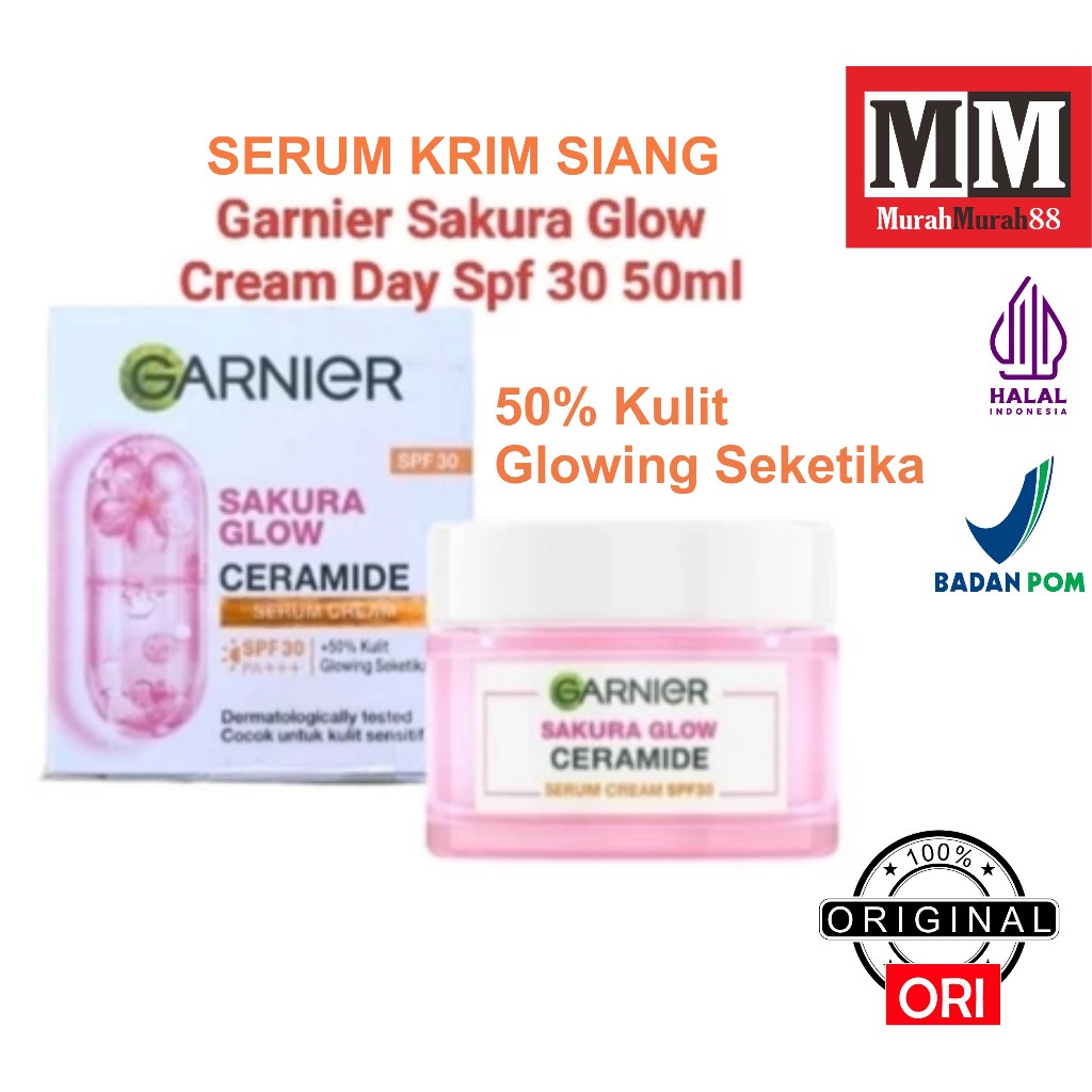 GARNIER Sakura Glow Ceramide Skin Barier Day Cream Cerah Merona SPF 30 PA +++ 50 ml Hydrating Moistu