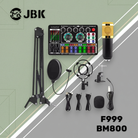 Paket Lengkap Soundcard F999 Hitam+BM800 Bluetooth Nirkabel