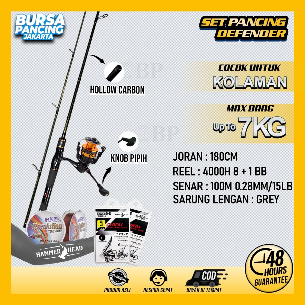 Set Pancing Kolam Hammer Head Defender Fuji Reel 4000 Galatama Lele Bawal Mas