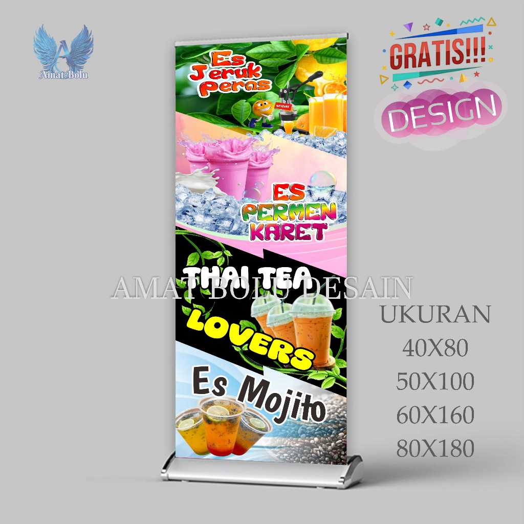 Cetak Spanduk Cetak Banner ES TEH JERUK PERAS DAN ES PERMEN KARET Costom Desain