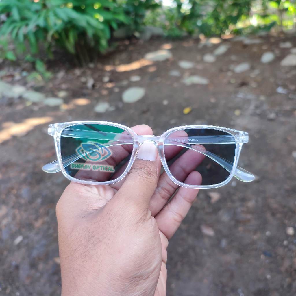SPHER 3040CL - Kacamata Minus Photocromik Bingkai Transparan Model Kotak Minus Tinggi Sesuai Resep