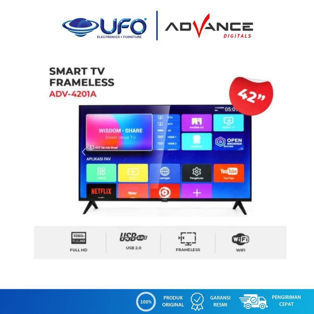 ADVANCE TV ADV-4201A LED 42 Inch Smart Digital LED TV Frameless Layar Full HD Resolusi Otomatis 3 Sl
