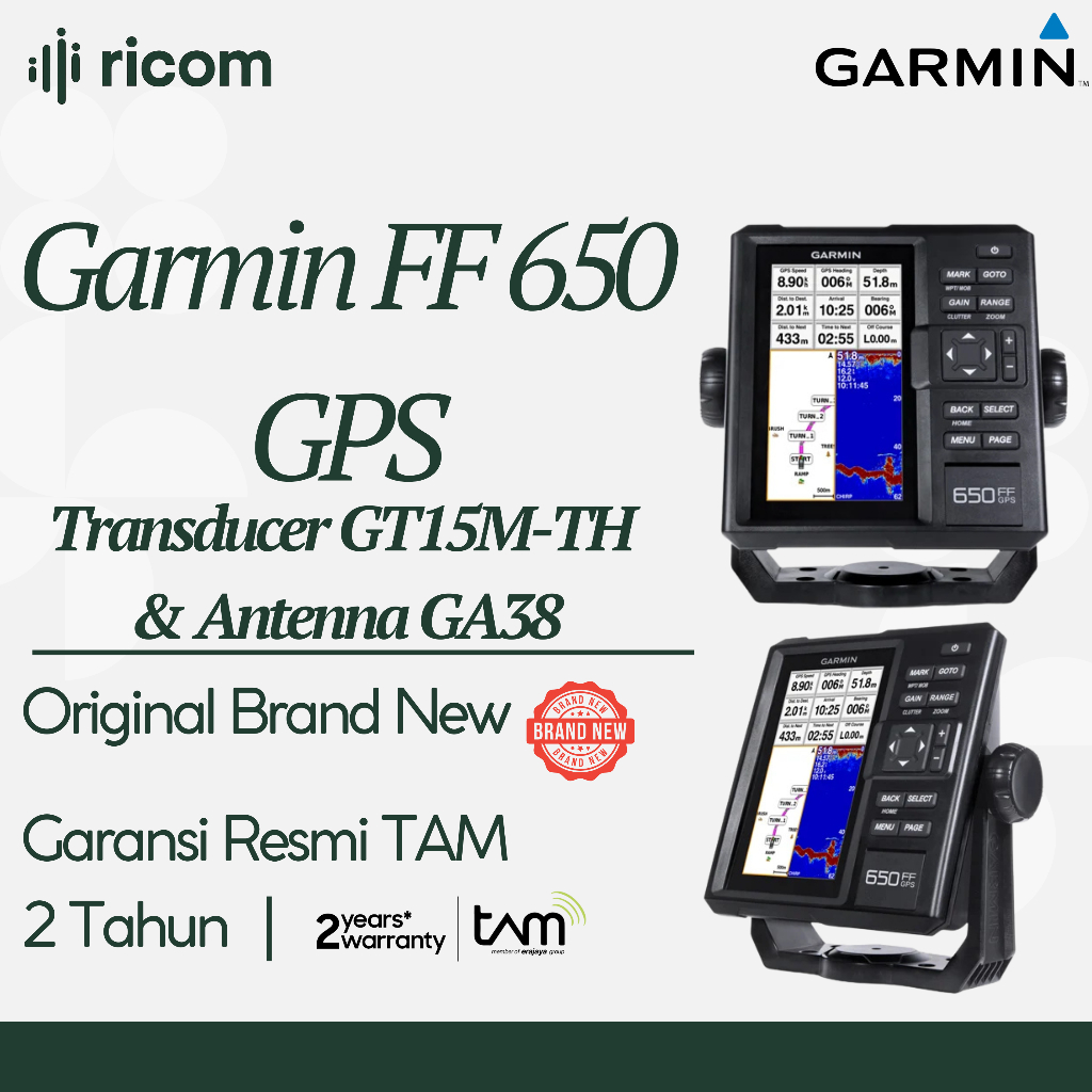 Garmin FF 650 GPS + Transducer GT15M-TH + Antenna GA38 – Garmin Fishfinder 650 GPS Marine Original G