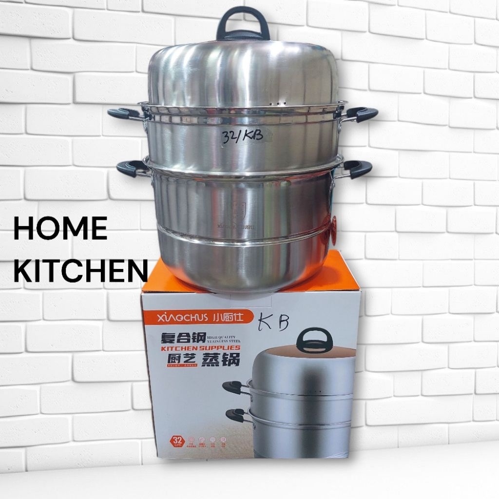 Panci Kukus/ Dandang 3 Tingkat Tutup Kaca 32Cm, 34Cm ,36 Cm Stainless Steels