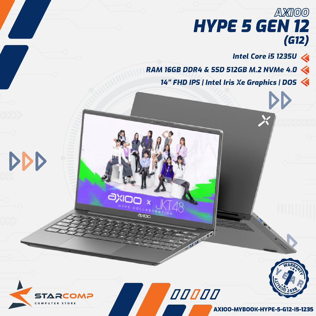 Axioo Hype 5 G12 Intel Core i5 1235U 16GB 512GB 14" FHD IPS DOS