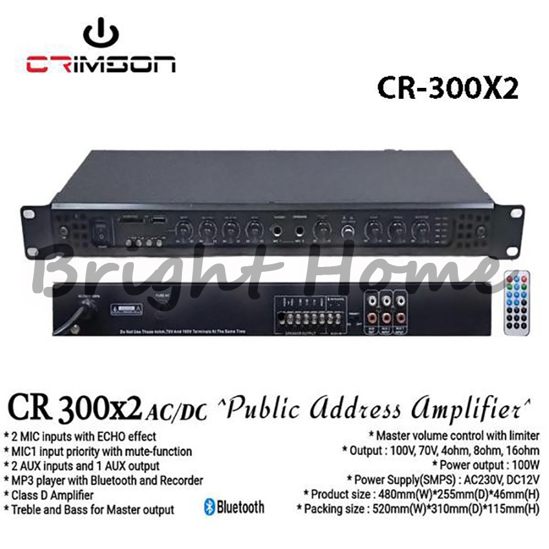 CRIMSON CR-300X2 CR-300X2 Power Amplifier Mixer Ampli Output RMS 100 Watt
