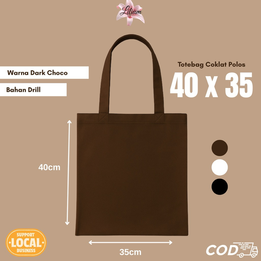 Totebag Coklat Polos 40 x 35 | Totebag Berbagai Ukuran | Totebag | Totebag Drill | Totebag Polos | T