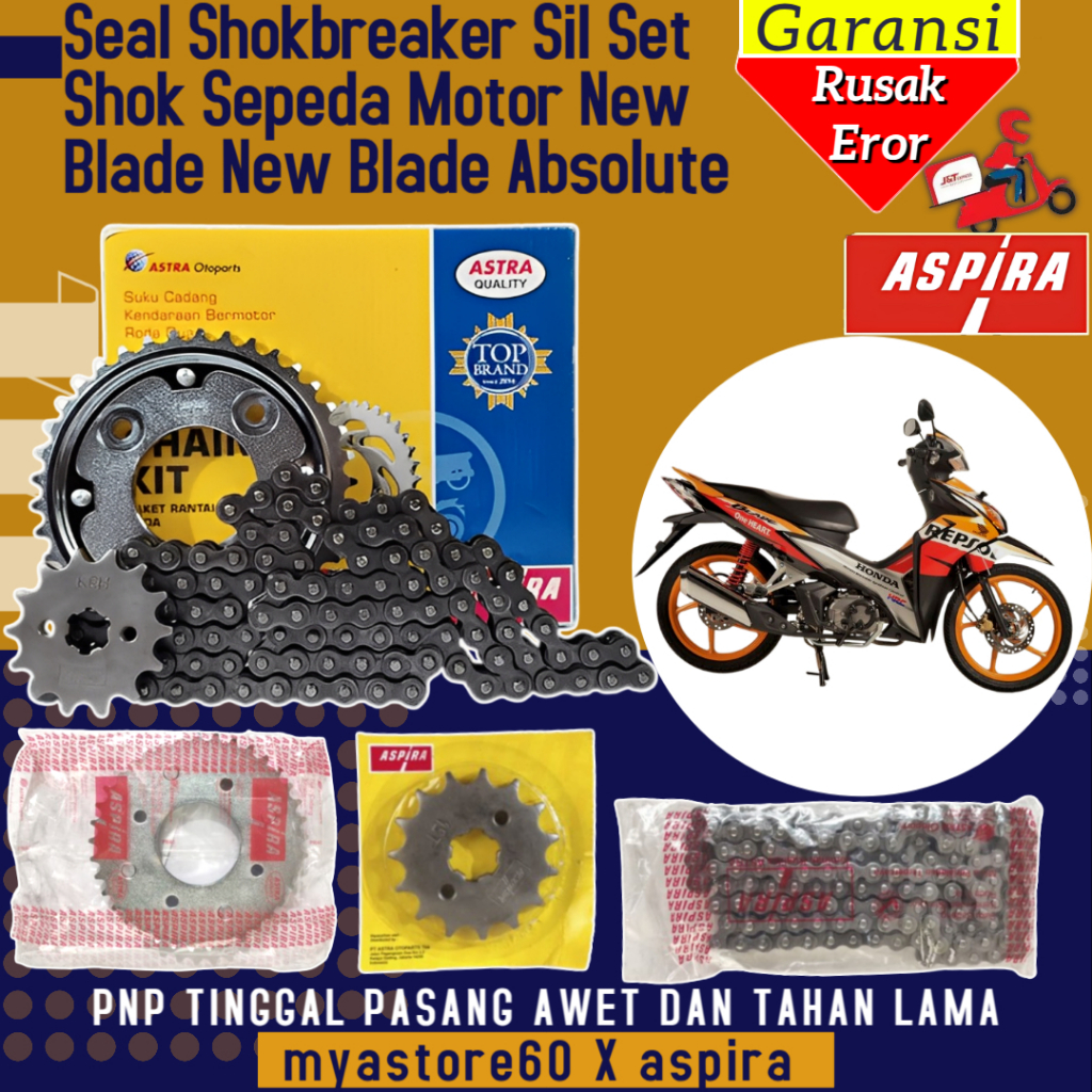 ORIGINAL ASPIRA Paket Set Rantai Gear Belakang Gear Depan Gear Dpn 420-14T, Gear Blkg 420-37T, Ranta
