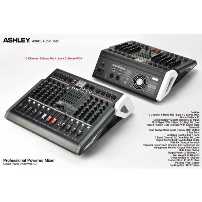 POWER MIXER 10 CHANNEL ASHLEY AUDIO1000 AUDIO 1000 1100 watt Recording