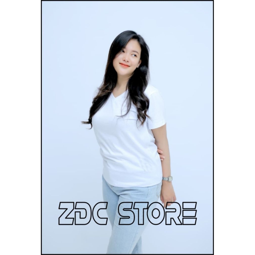 KAOS WANITA DEWASA V NECK MOTIF POLOS//BAHAN COMBED 24S