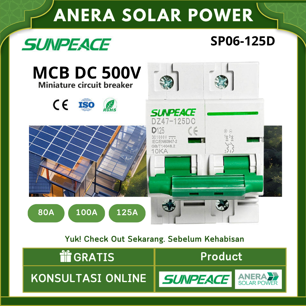 SUNPEACE MCB DC 500V 80A 125A 100A Circuit Braeker