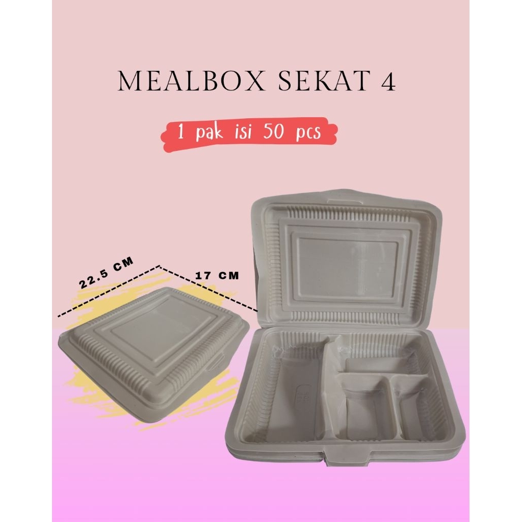 (25 pcs) meal box sekat 4 / meal box plastik sekat 4