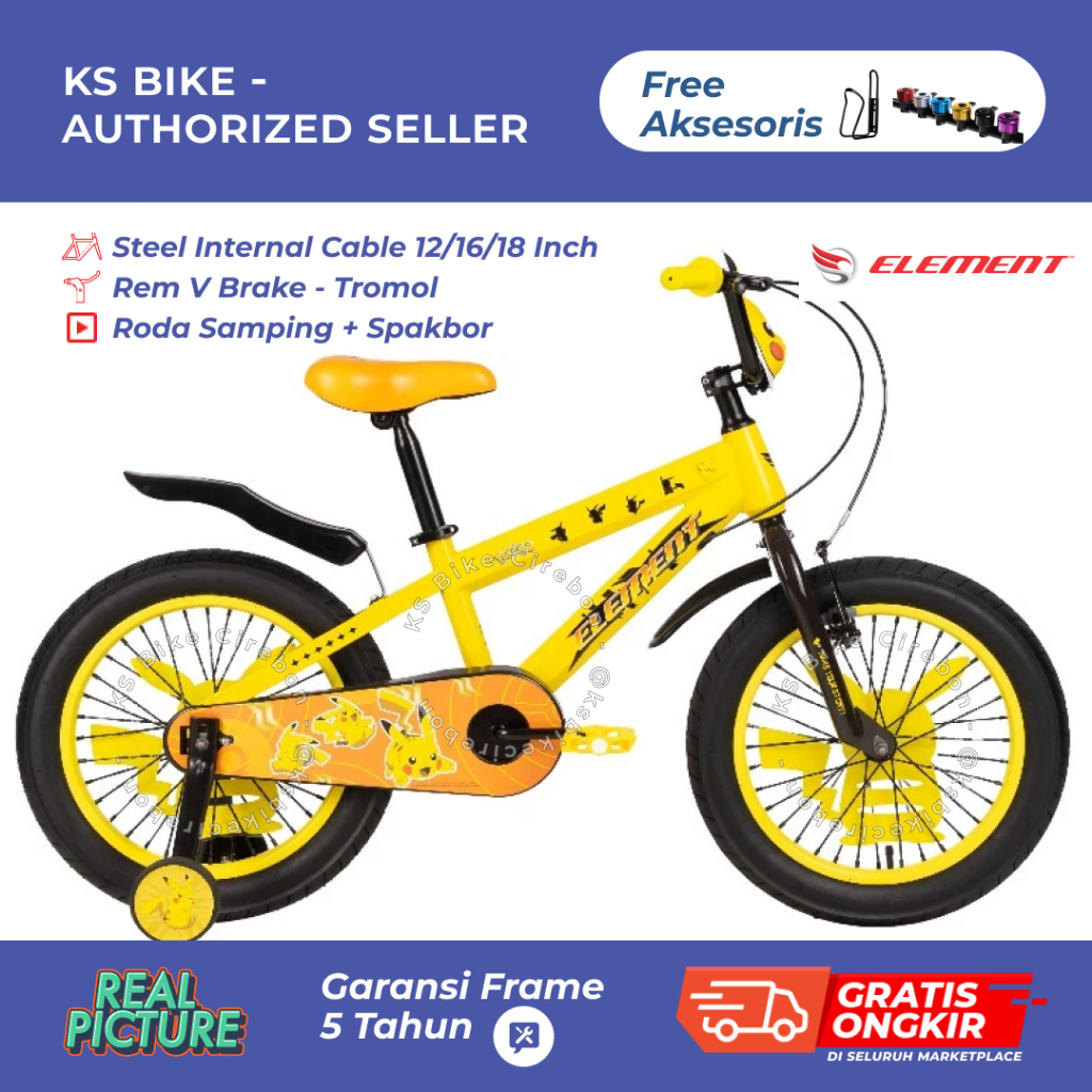 Sepeda Anak Element Pikachu 12 16 18 Inci - Sepeda BMX Kidsbike Pokemon Anak Roda Dua Roda Tiga Ban 