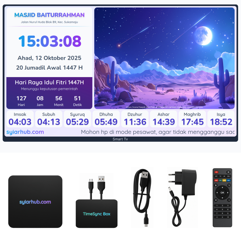 Syiarhub Box - Jam Masjid Digital untuk Monitor / Tv Biasa / Tv Android