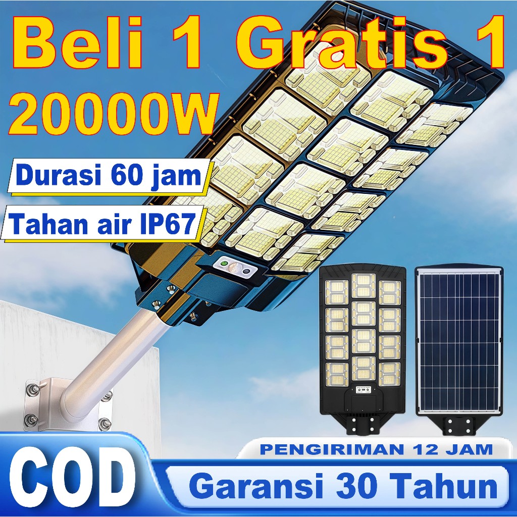[Garansi 30 tahun] Lampu jalan tenaga surya Lampu tenaga surya outdoor otomatis nyala 20000W dengan