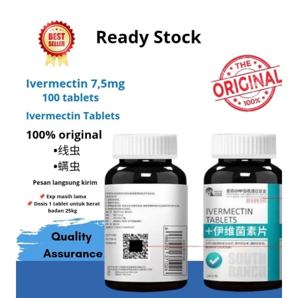 Mectin ivermectin 7,5mg Original 1 botol isi 100 tablet Kemasan Terbaru Botol Biru