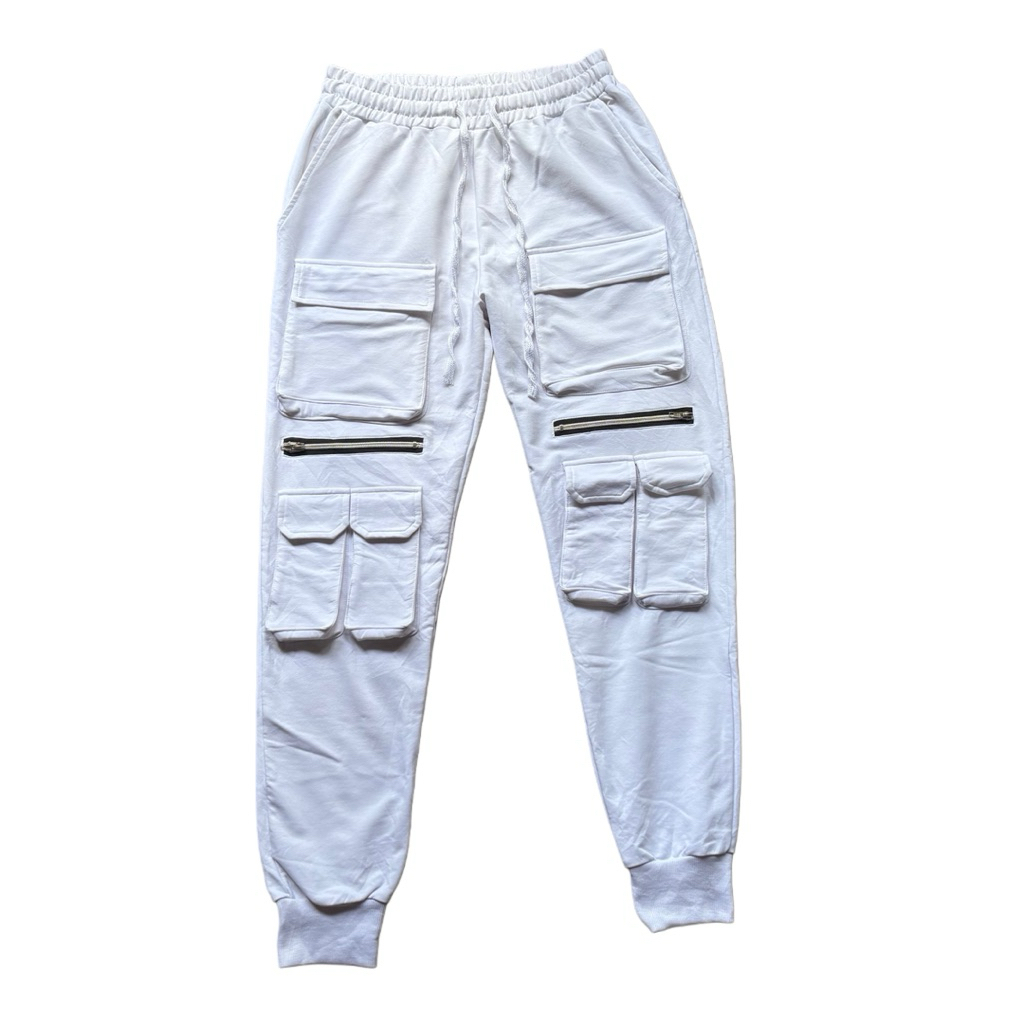 Multi Pocket Cargo Jogger Pants White