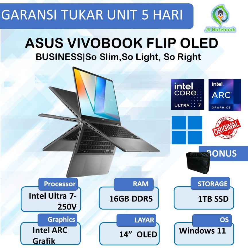 ASUS VIVOBOOK 14 FLIP OLED TOUCH TP3407SA ULTRA 7 256V 16B 1TB W11 14.0FHD