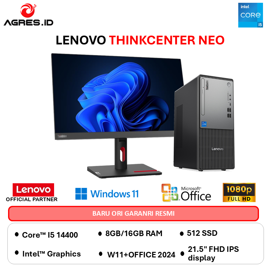 LENOVO THINKCENTER NEO 50T GEN5 I5 14400 - RAM 16GB 512GB W11+OHS - FREE MONITOR S22