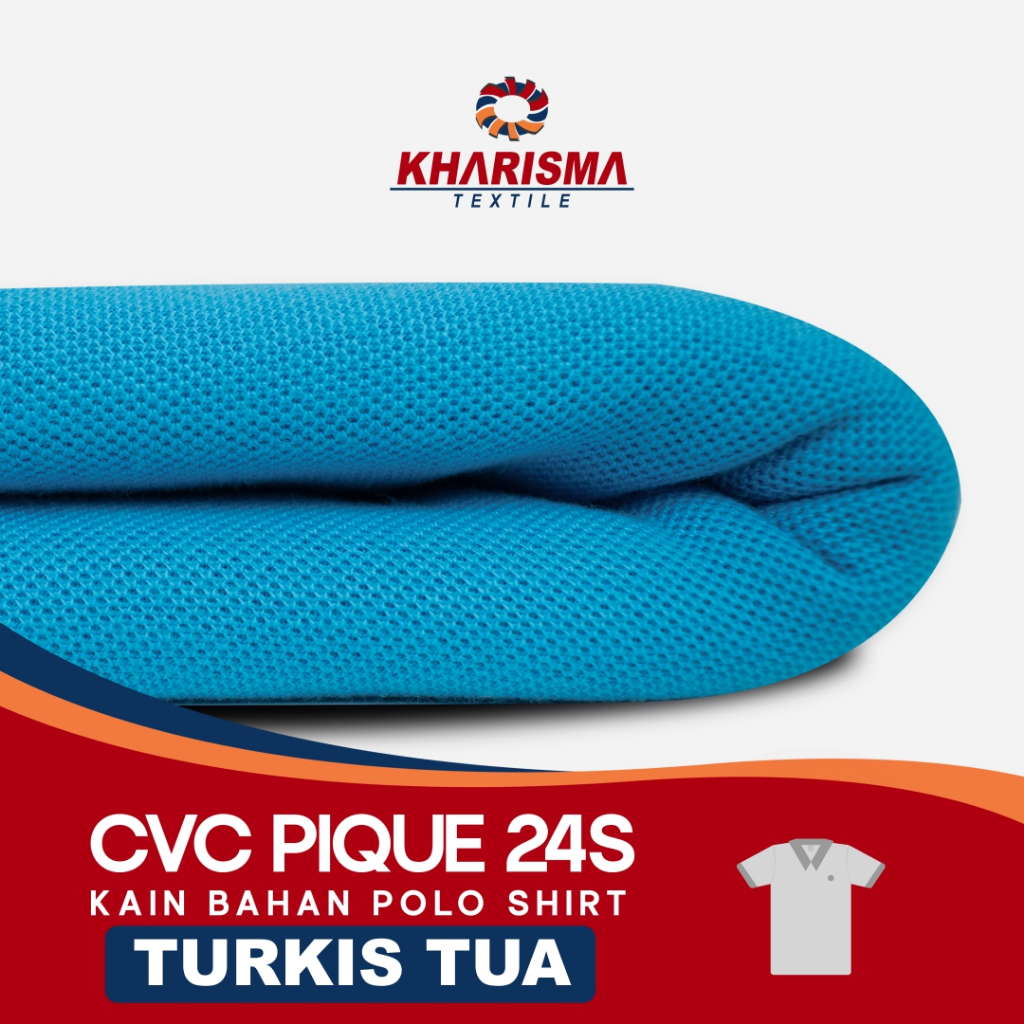 Kain Bahan Kaos Polo Pique CVC 24s Turkis Tua ⭐ada Kerah Krah Manset Kharisma Textile Eceran Kiloan 