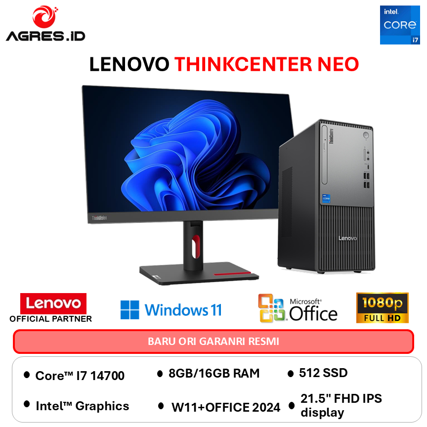 LENOVO THINKCENTRE NEO 50T G5 I7 14700 - RAM 16GB 512GB W11+OHS FREE MONITOR 21.5 INCH