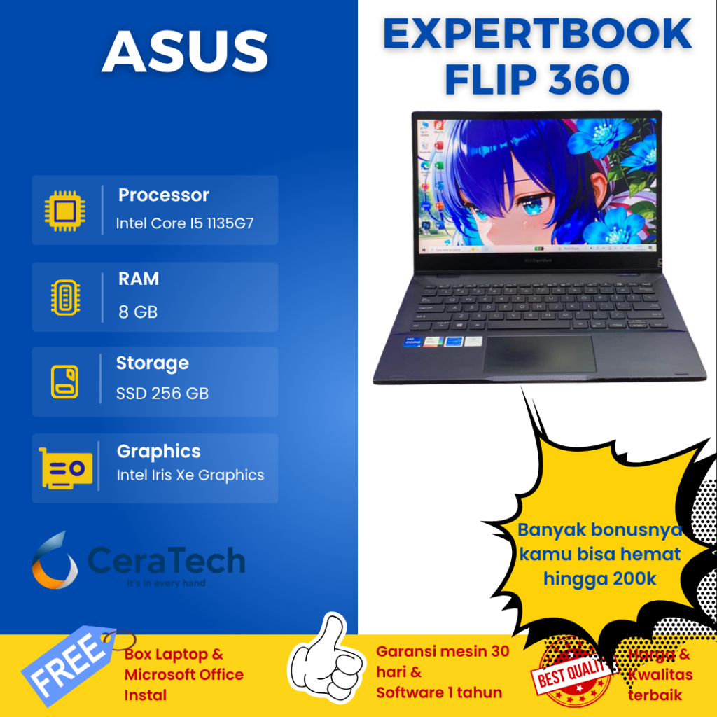 Laptop 2in1 Asus Expertbook Flip 360 - Intel Core I5 Gen 11 Ram 8GB Ssd 256GB