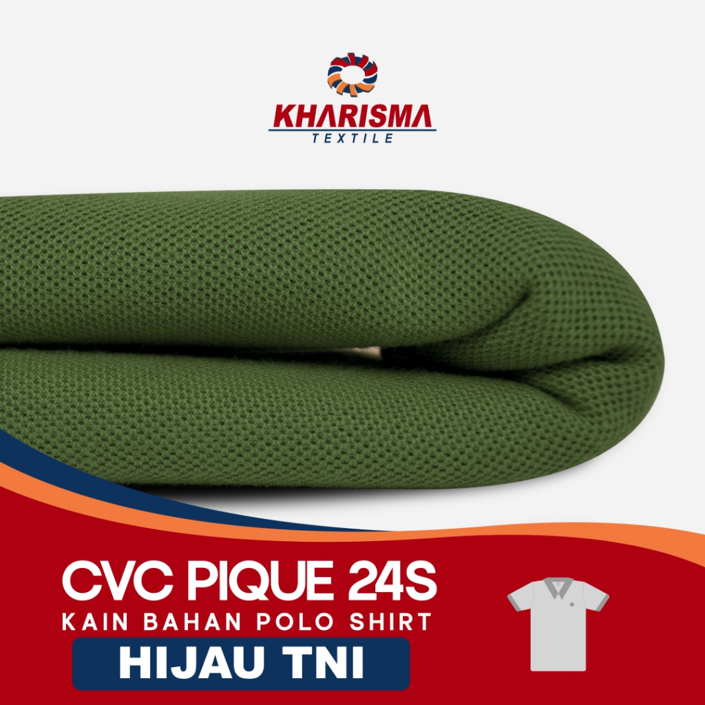 Kain Bahan Kaos Polo Pique CVC 24s Hijau TNI Army ⭐ada Kerah Krah Manset Kharisma Textile Eceran Kil