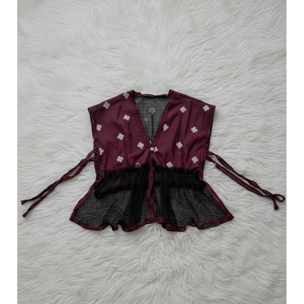 JESLEN - Vest outer cardigan bahan batik kombinasi tile dengan renda outer batik hijab dan non hijab