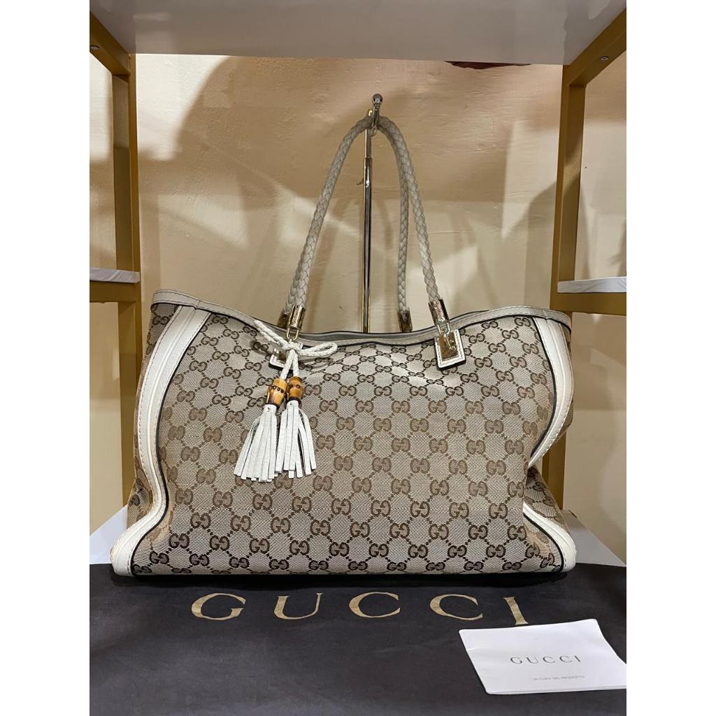 NBU Authentic Original Gucci GG Canvas Bella Tote bag with leather trim (bisa nego)