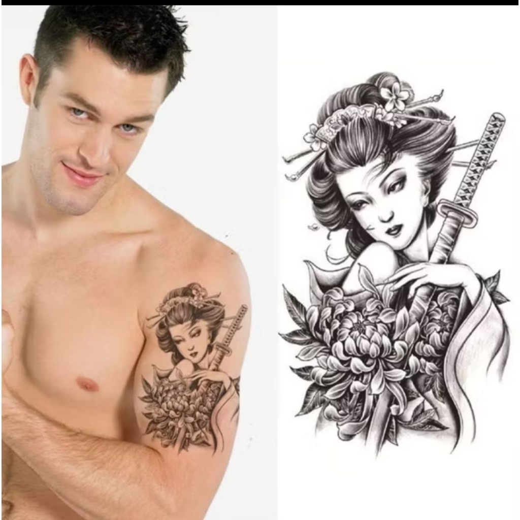 COD | Tatto temporer TBS 8434 wanita samurai size 20x14 bisa buat wanita pria tatto temporary stiker