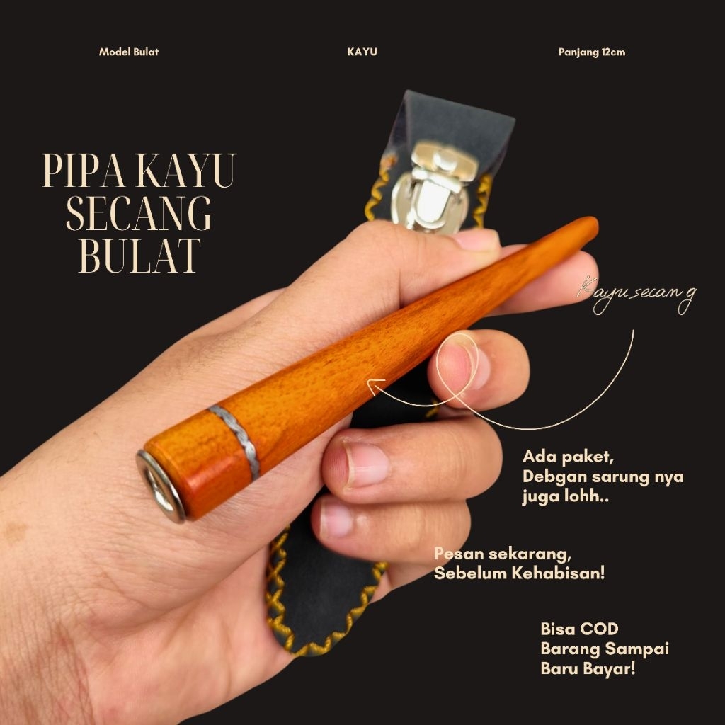 Pipa Padud Once Cangklong Kayu Secang – Model Bulat Panjang 12cm Elegan & Nyaman Dipakai