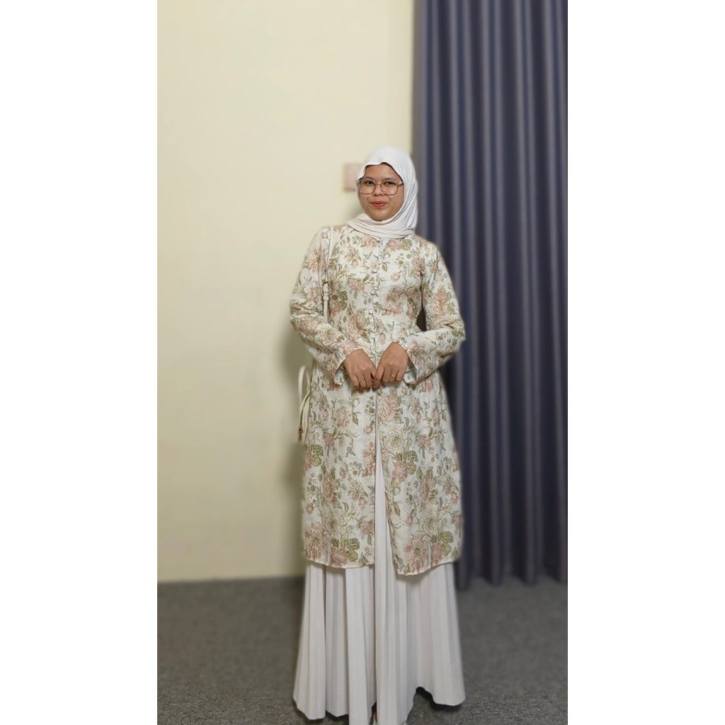 Alea Long Tunik By Zestory baju lebaran tunik lebaran motif bunga katun bordir tunik melayu banu kur