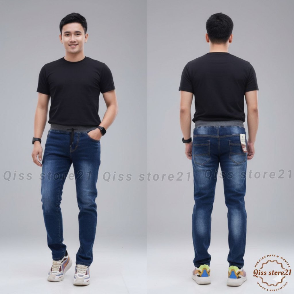 Celana Jeans Pinggang Karet Pria Jumbo Big Size