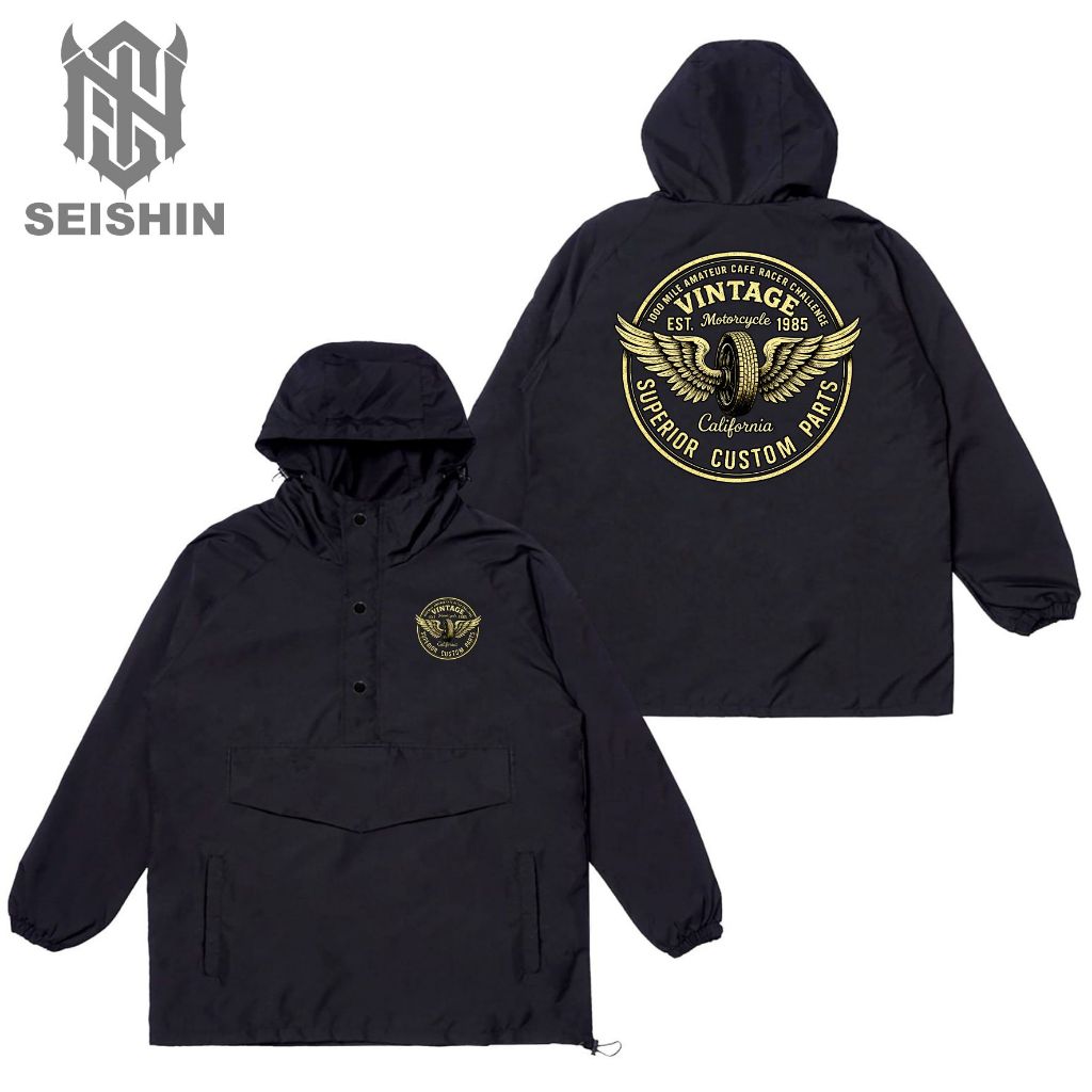 Seishin jacket Cougle Motorcycle vintage superior jacket parasut Bersablon bahan taslan waterproof u