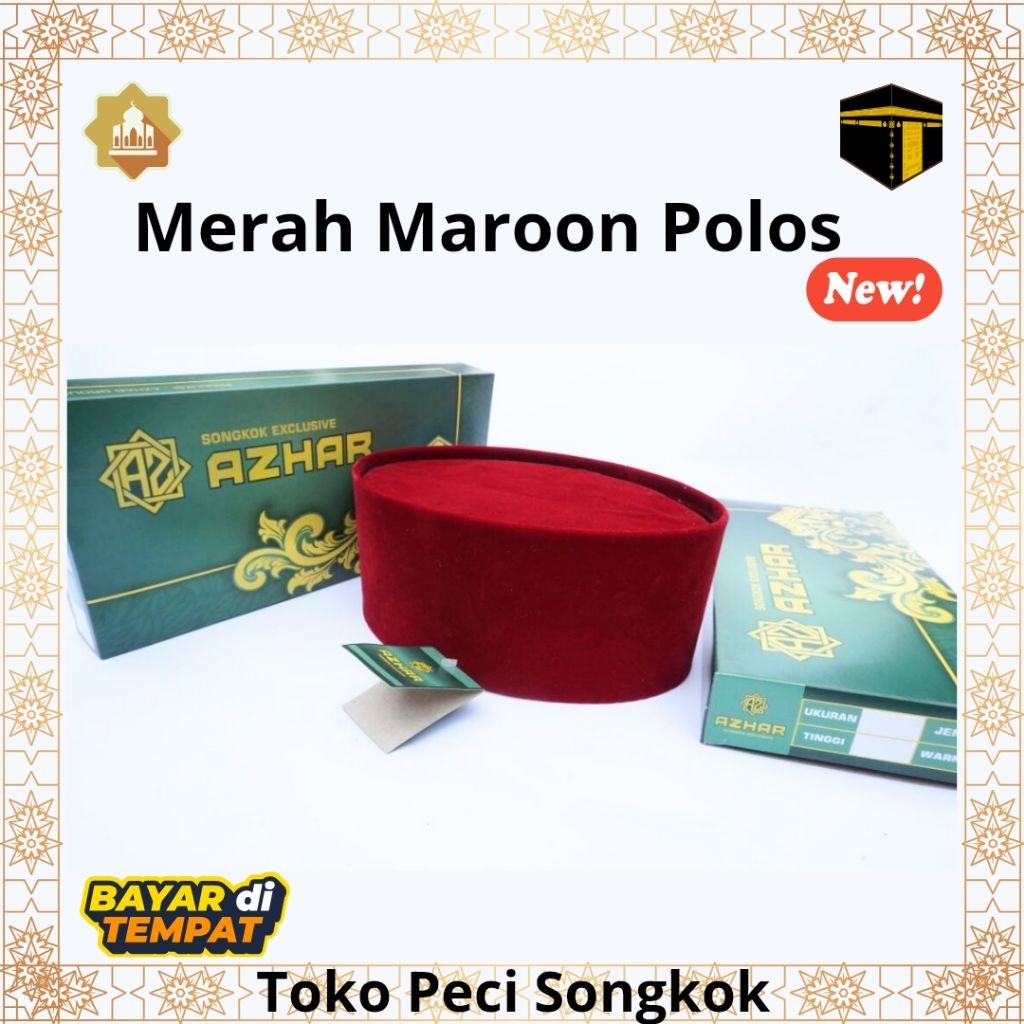 Peci Merah Maroon Songkok Merah Maroon Polos Tinggi 9 & 10 cm / Peci Si Pitung Polos Ac Peci  Songko