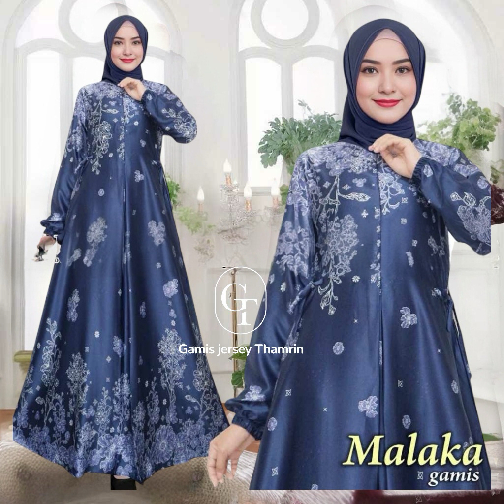 Dress Malaka Silk Premium//Gamis Silk Premium Motif Bunga//Dress Silk Premium Kondangan//Gamis Dress
